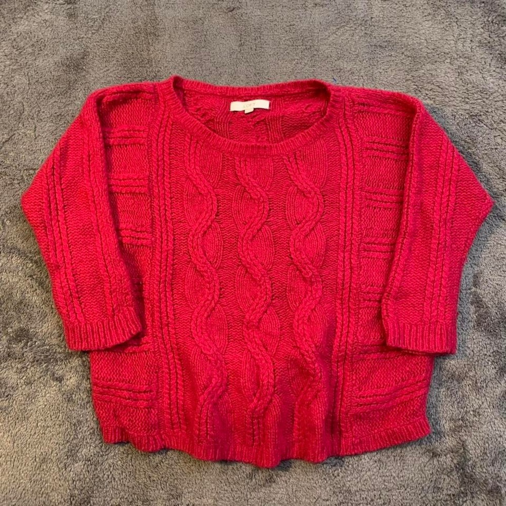 Ann Taylor Loft Rose‎ Red Cozy Cable Knit Sweater